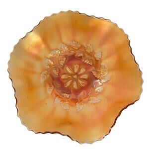 Antique Dugan Carnival Glass Bowl Marigold Purple Cosmos Variant Scallop Ruffle
